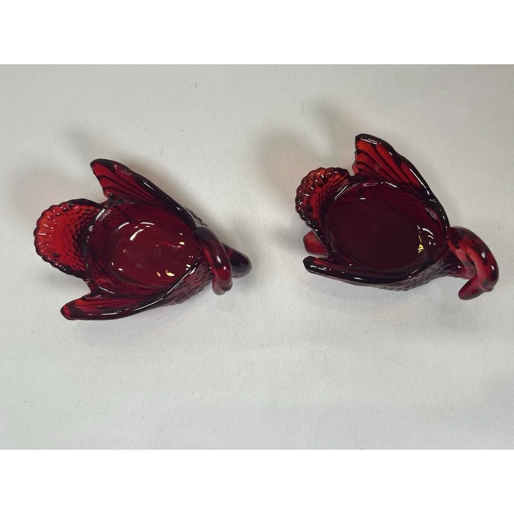 Cambridge Red Glass Set Of 2 Swans Salt Dish 3.5